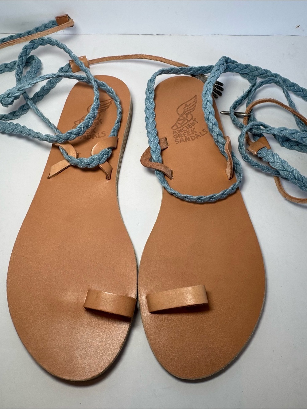 Ancient Greek Sandals Plage Gladiator Tie Up Leather Flat Sandals Sz 41